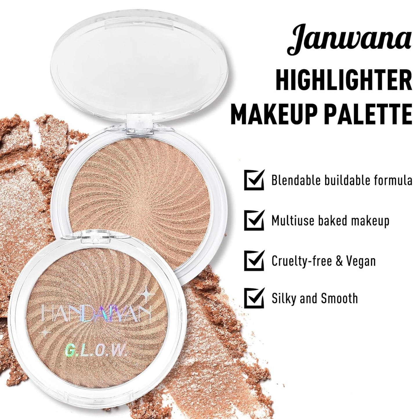 Highlighter Makeup Palette Shimmer Face Body Illuminator Glitter Highlighter Makeup Kit Long Lasting Highly Pigmented Highlighters Makeup Palette #4 Rose Champagne
