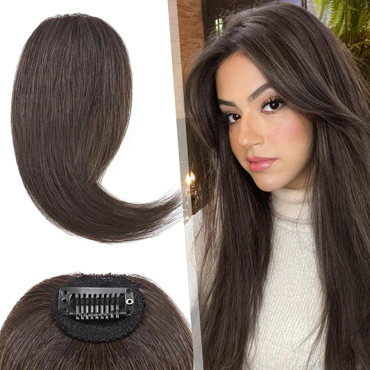 Hairro Clip in Wave Side Bangs Extensions, 100% Human Hair 2 PCS Clip on Middle Part French Bangs Thin Sides Swept Fringe Hairpieces