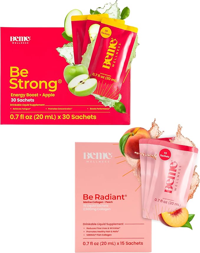 BeMe BeStrong & BeRadiant Peach Bundle - Vitamin B12 & Liquid Collagen Drink Supplements