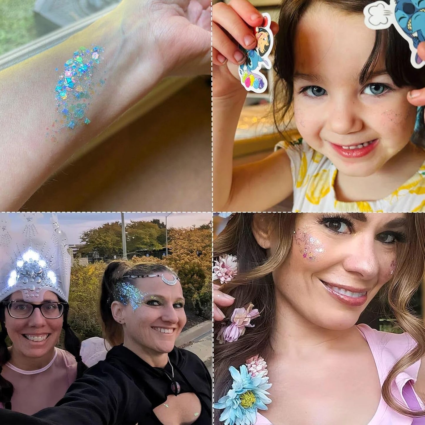 Body Glitter Gel - Halloween Costumes for Women, Sparkly Chunky Glitter Hair for Kids, Halloween Christmas Singer Concert Festival Rave Accessories (USA Pride Body Glitter)