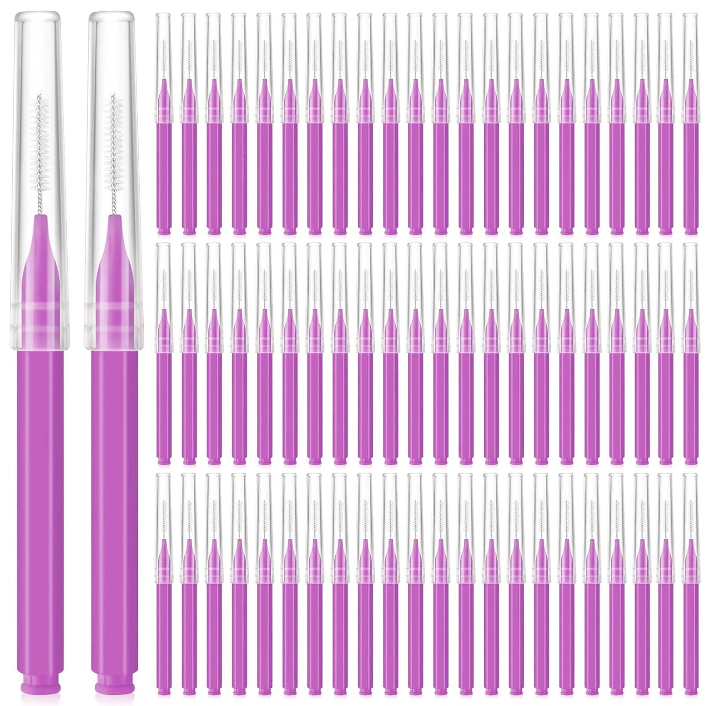 Lallisa 100 Pieces Micro Eyebrow Spoolie Brush with Cap Brow Lamination Tool Eyelash Brush Multifunctional Micro Lash Comb for Eyelash and Eyebrow Extensions Tool(Purple)