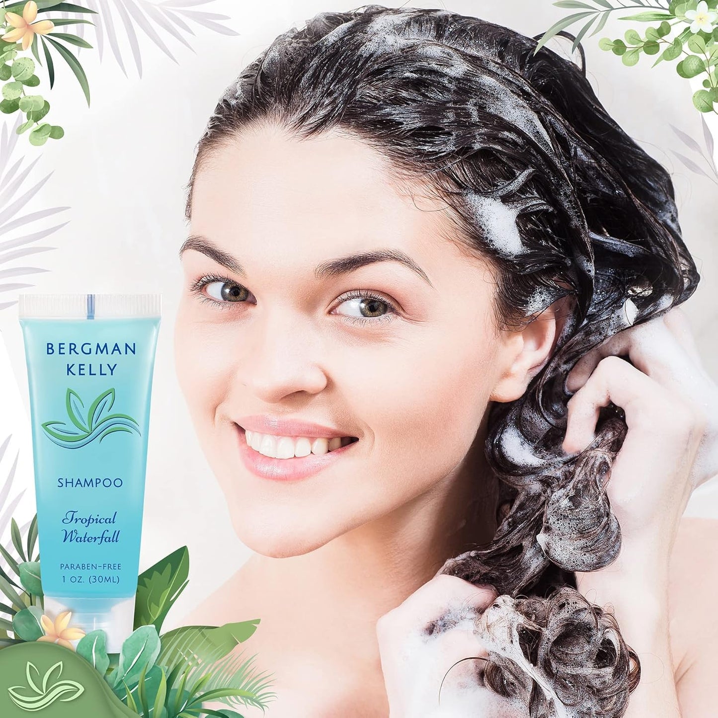 BERGMAN KELLY - Travel Size Hotel Shampoo - 1 fl oz, 200 PK, Tropical Waterfall - Delight Your Guests with Revitalizing & Refreshing Hair Cleanser for Guest Hospitality - Bulk Small Size Shampoo