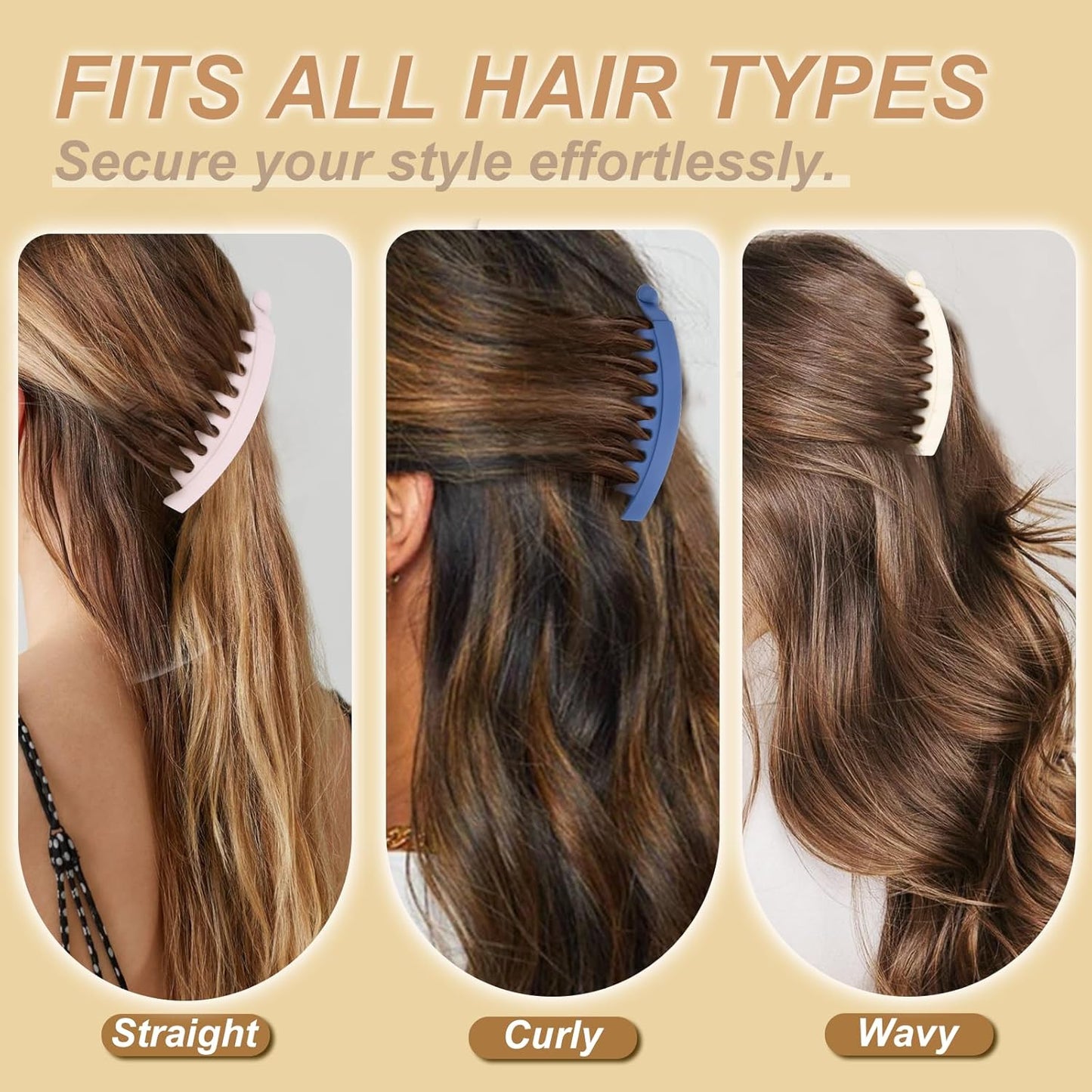 4PCS Banana Hair Clips, 5.2" Large Hair Claws for Women, Claw Clips for Thick Hair&Thin Hair, Hair Styling Accessories（Black & Light Coffee & Blue & White）