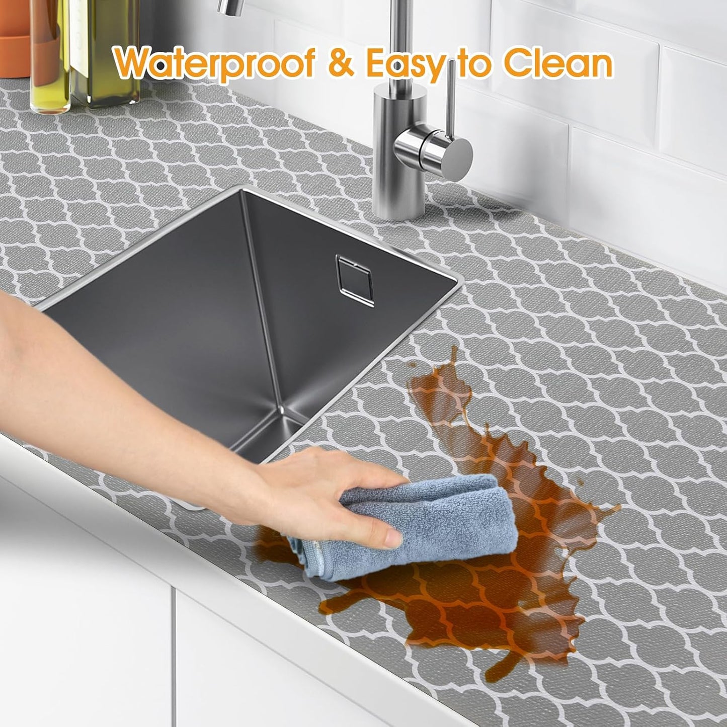 Shelf and Drawer Liner for Kitchen Cabinets Non-Adhesive, Strong Grip Non-Slip Thickened Cabinet Liners for Shelves, Waterproof Mats for Dresser Cupboard, Gray, 17 in x 30 Feet