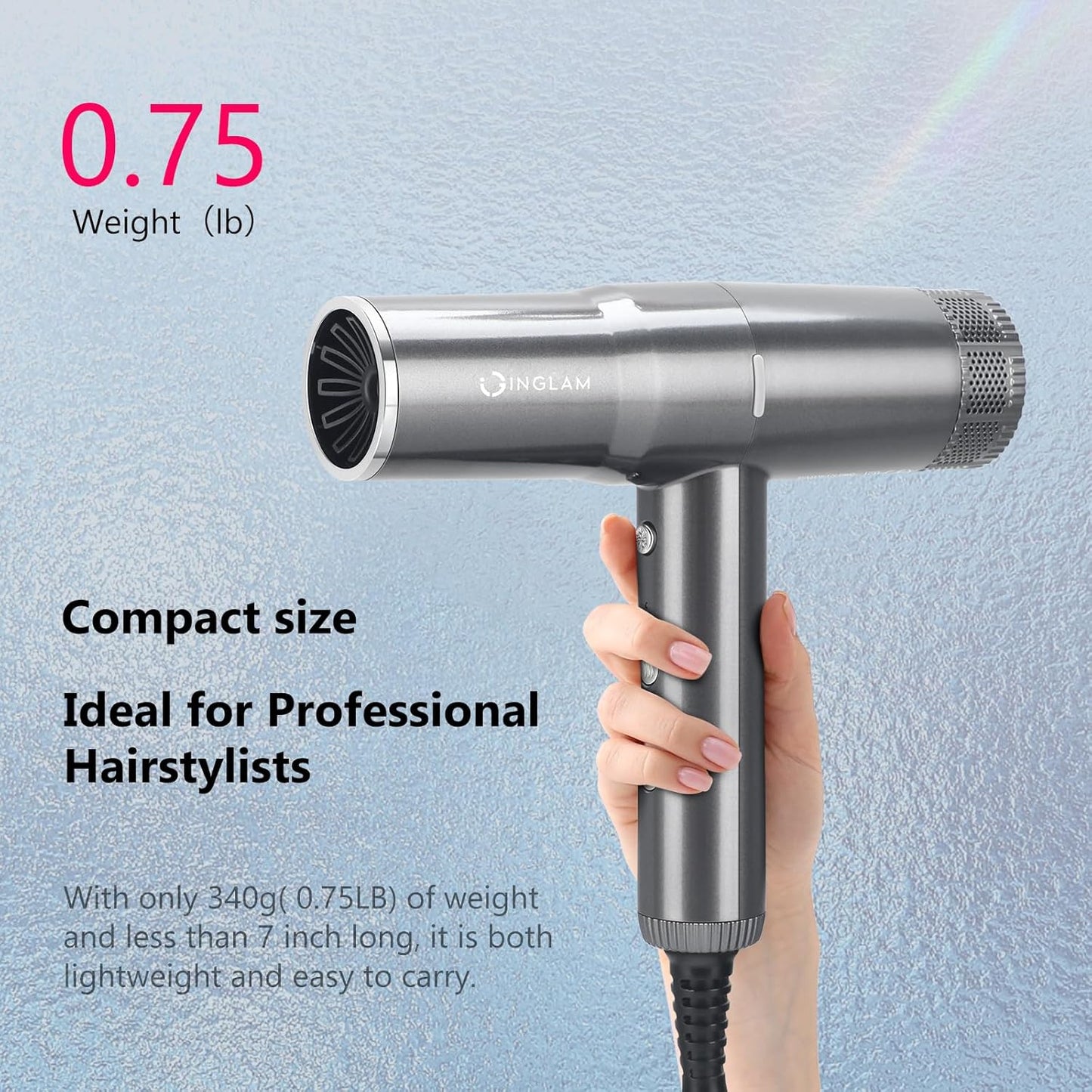 Hair Dryer with Diffuser, IG INGLAM 1875W Professional Ionic Blow Dryer, 110, 000 RPM High-Speed Brushless Motor, Auto-Clean, 3 Heat Settings & 3 Speed & Cool Shot Button Settings for Easy Home/Travel
