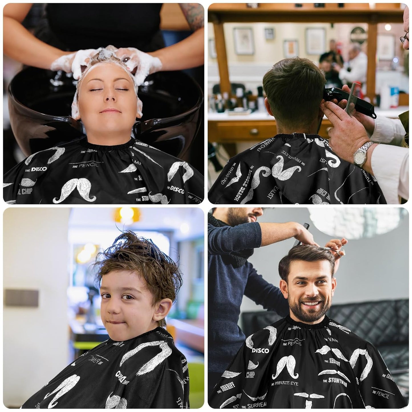 FEBSNOW Professional Hair Cutting Barber Cape with Neck Duster Brush, Beard Print Barber Cape for Barber Shop Hair Cutting Accessories