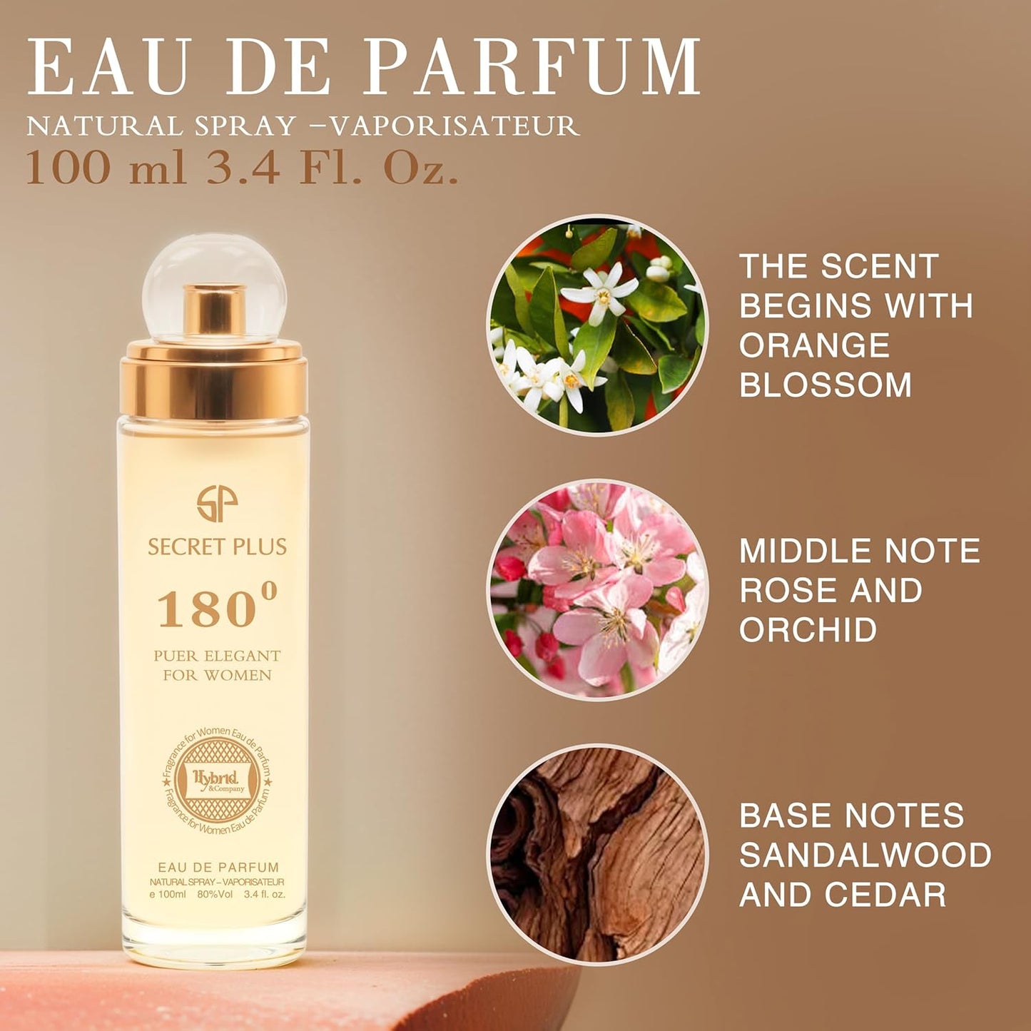 Hybrid & Company Women 180 Pure Elegant Eau De Parfum Vaporisateur Natural Spray 3.4 Fl Oz