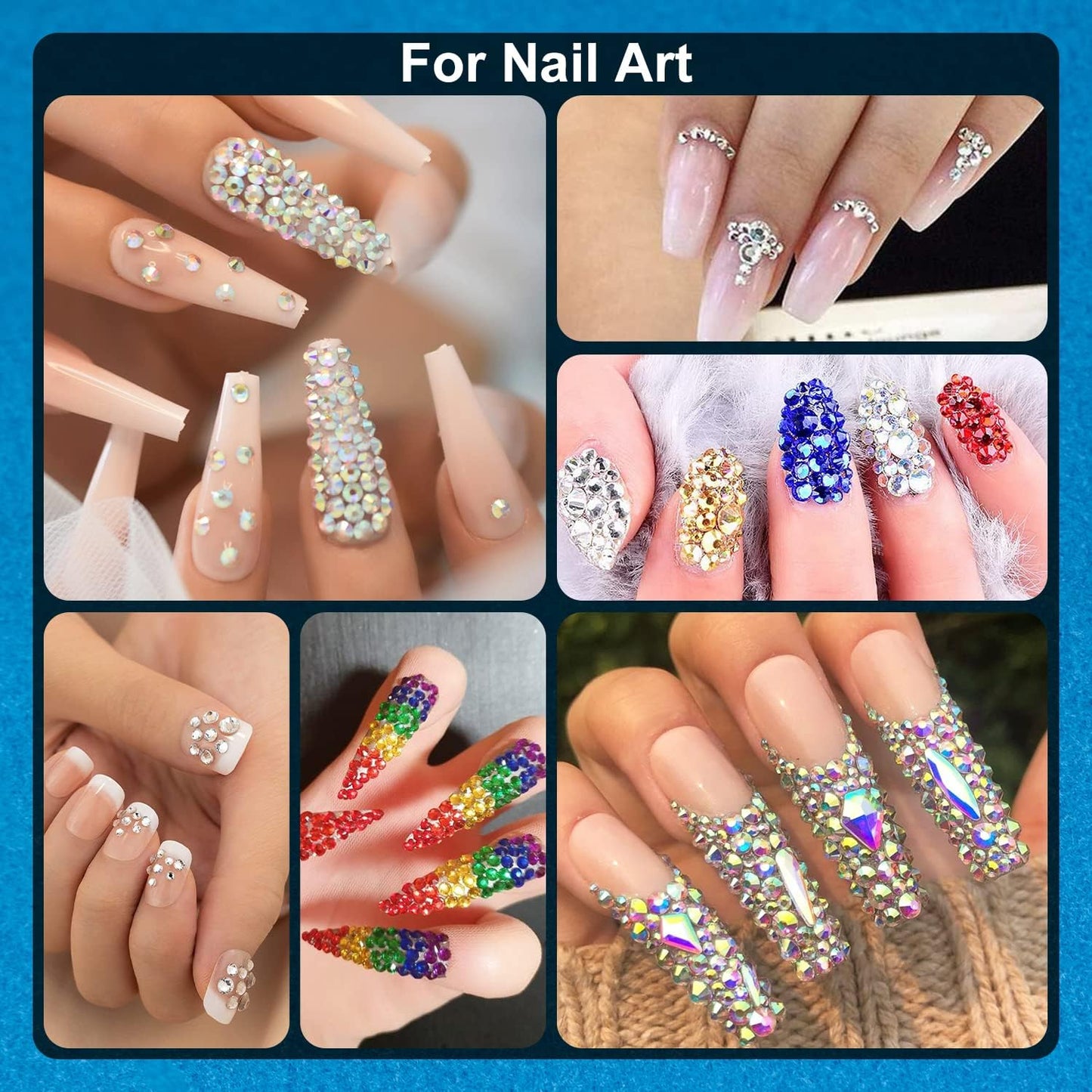 Nail Art Rhinestone Glue Gel&Flatback Gems Accessories Kit, 1 Tube of 15ml Rhinestone Gel Glue(UV/LED Needed)+1 Box of Flat-Back Round Mixed Color Gemstones with Pickup Pencil and Tweezer