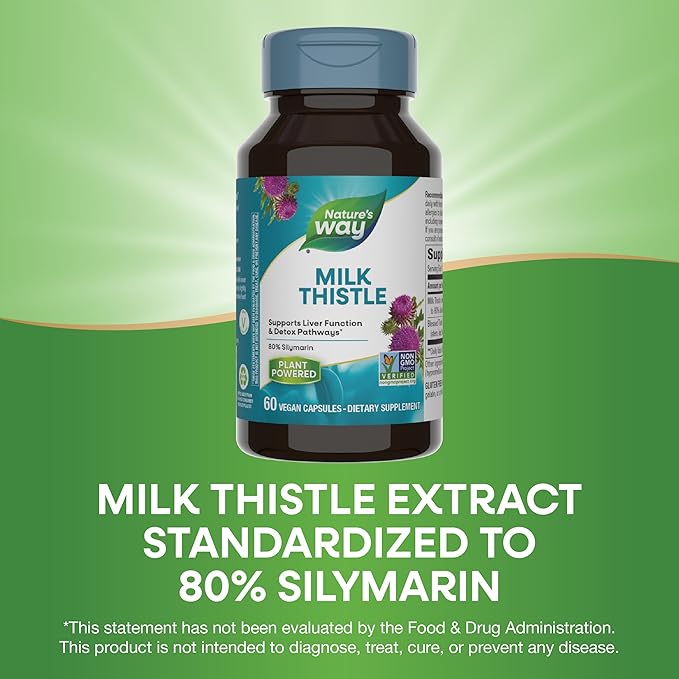 Nature's Way Milk Thistle, Supports Liver 175 mg 80% Silymarin 60 Capsules