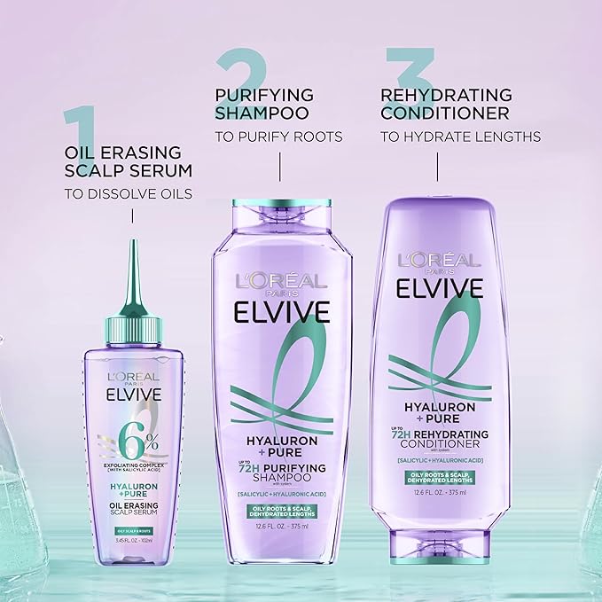 L'Oreal Paris Elvive Hyaluron + Pure Oil Erasing Scalp Serum with Salicylic Acid For Oily Hair, 3.45 Fl Oz