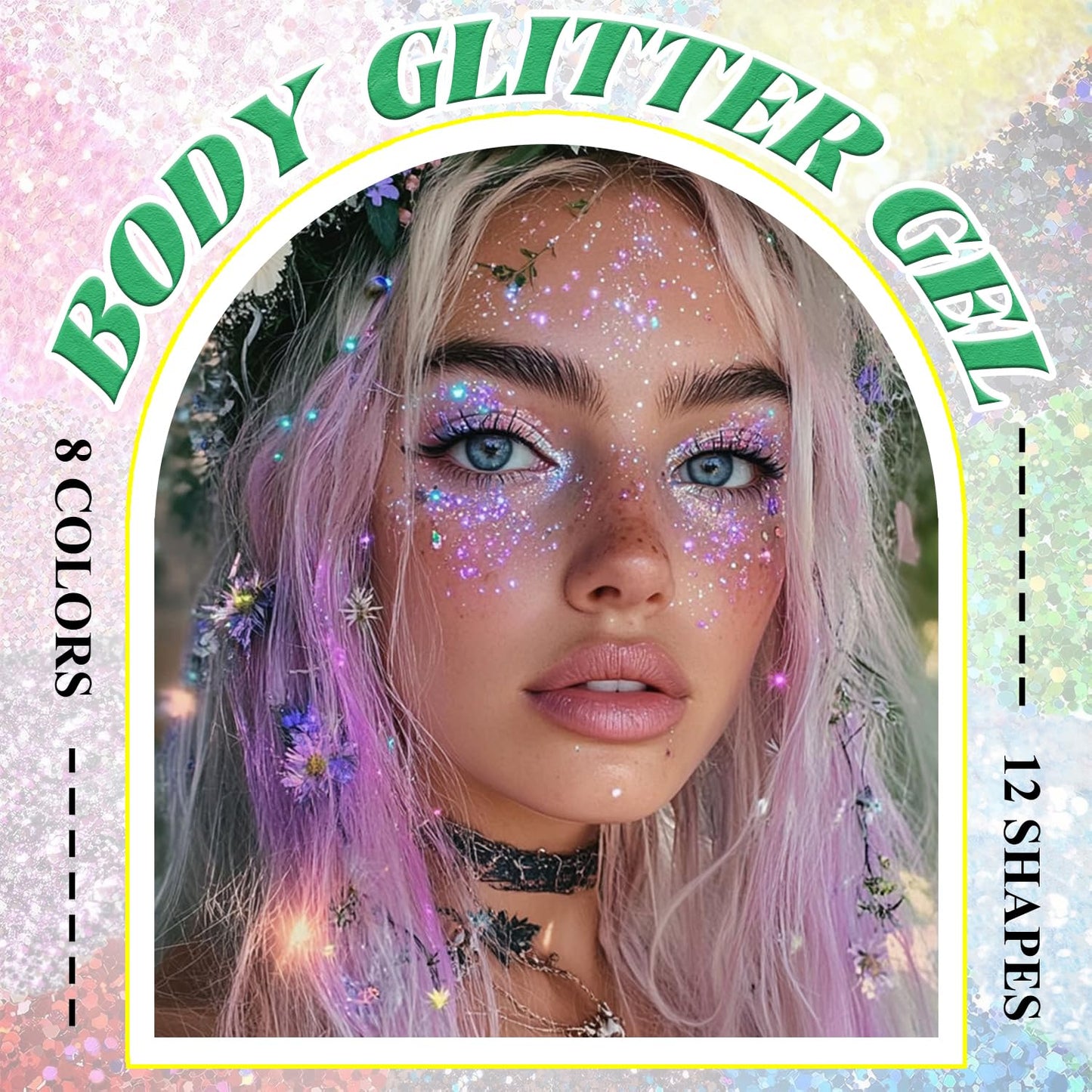 Body Glitter Face Glitter, Hair Glitter for Kids, 12 Shapes Fine Chunky Glitter Gel for Women Girls Makeup Sparkles Party Mermaid Sequins Rave Accessories Singer Concerts Festival (Purple Scheme)