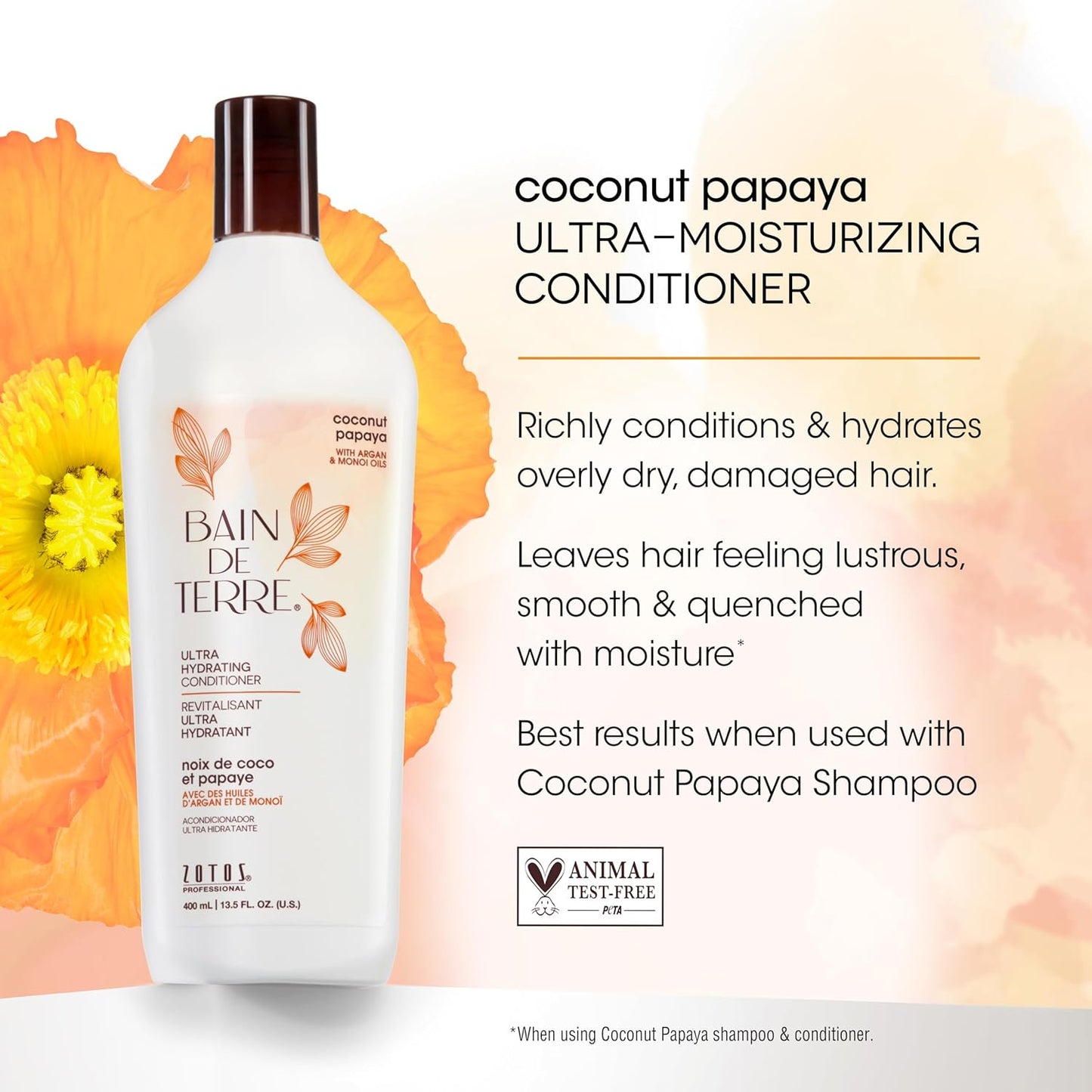 Bain de Terre Ultra Hydrating Shampoo and Conditioner Set | Coconut Papaya | Hydrates Overly Dry | Damaged Hair | Paraben Free | Color-Safe | 13.5 Fl Oz