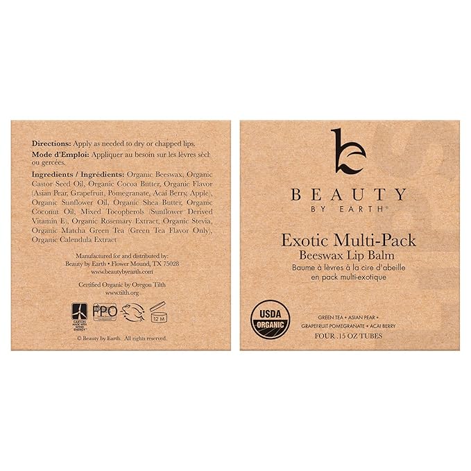 USDA Organic Lip Balm - USA Made with Natural Ingredients, 4 Pack Multi Flavor Lips Moisturizer, Moisturizing Lip Care, Beauty Gifts & Small Birthday Gifts, Moisturizer Chapstick Care for Dry Lips