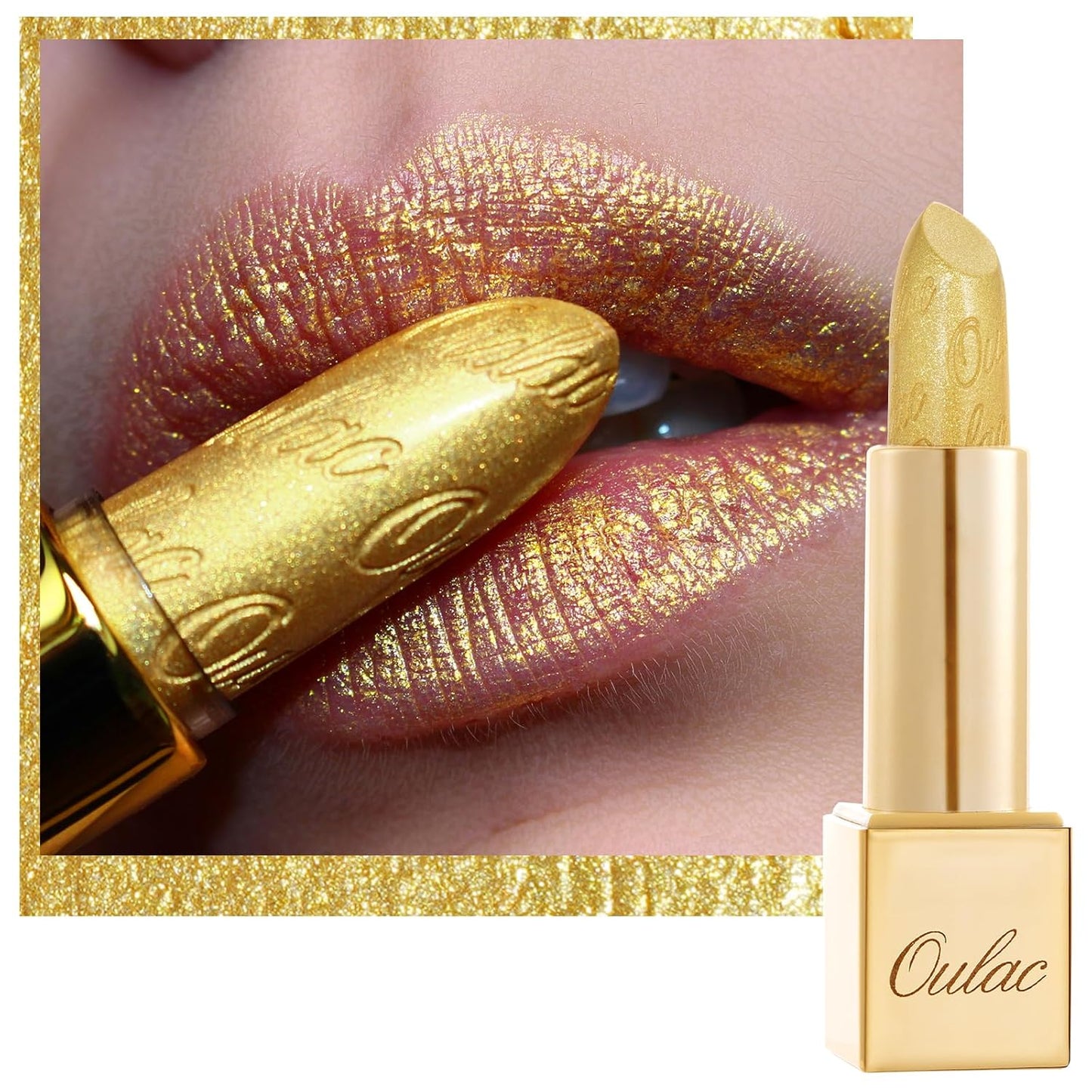 Oulac Glitter Gold Lipstick for Women with Metallic 3D Shine Lightweight Hydrating Formula, High Impact Lip Color, Vegan Beauty, Full Coverage Lip Makeup, Christmas Gifts for Women, Celebration(18)