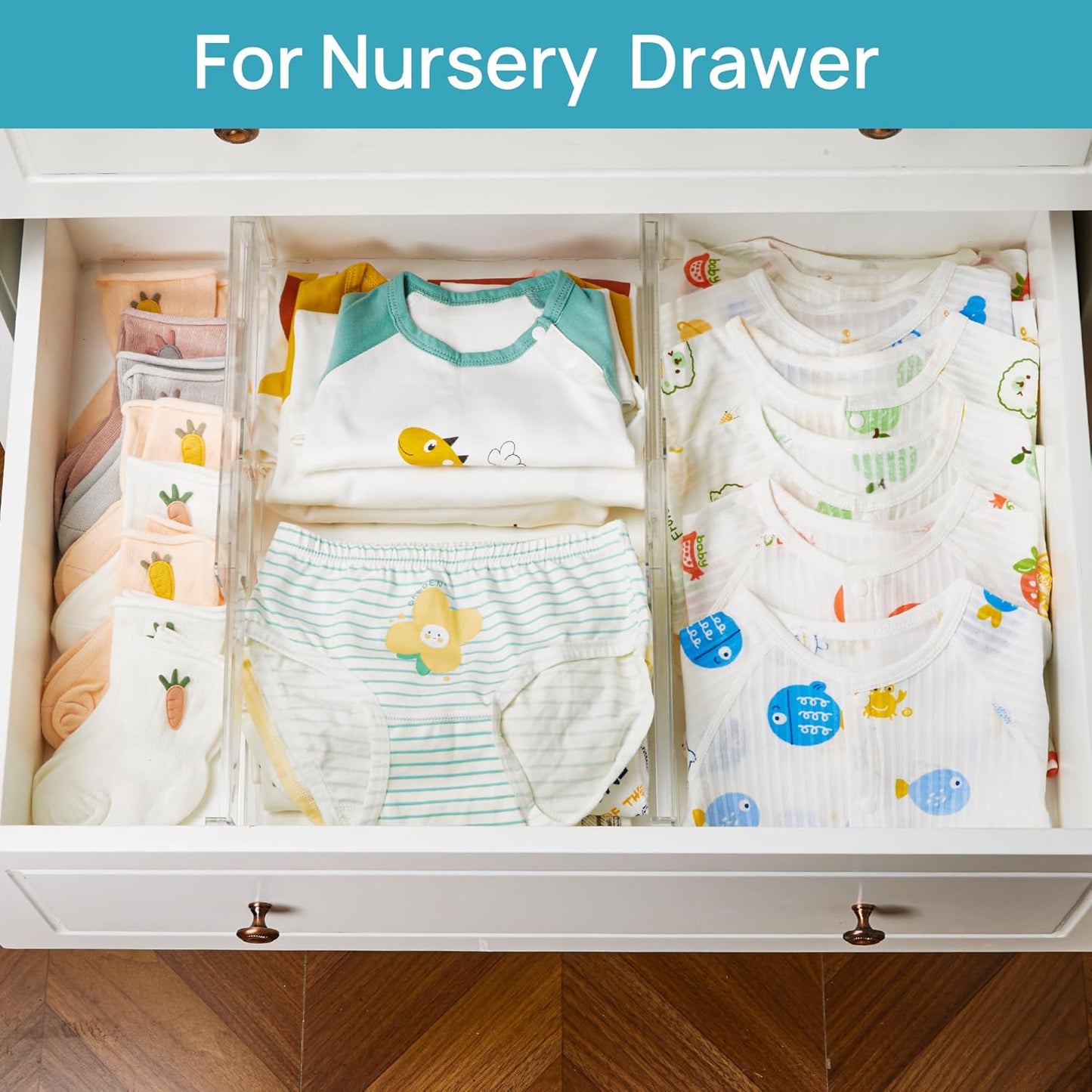 Vtopmart 8 Pack Drawer Dividers for Clothes, 4" High 10.2"-16.5" Adjustable Expandable Dresser Drawer Organizer, Clear Plastic Separators for Dresser, Baby Clothing, Underwear, Cosmetic, Toiletries