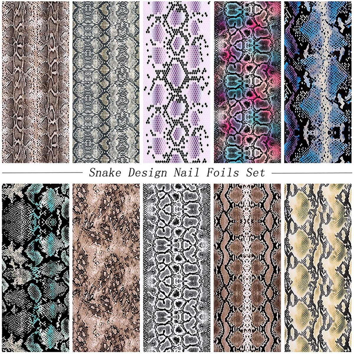 Snake Skin Nail Transfer Foil Sticker Art Supplies - Python & Starry Sky Designs, DIY Decals - Holographic Nail Foil Transfer (10 Pcs)