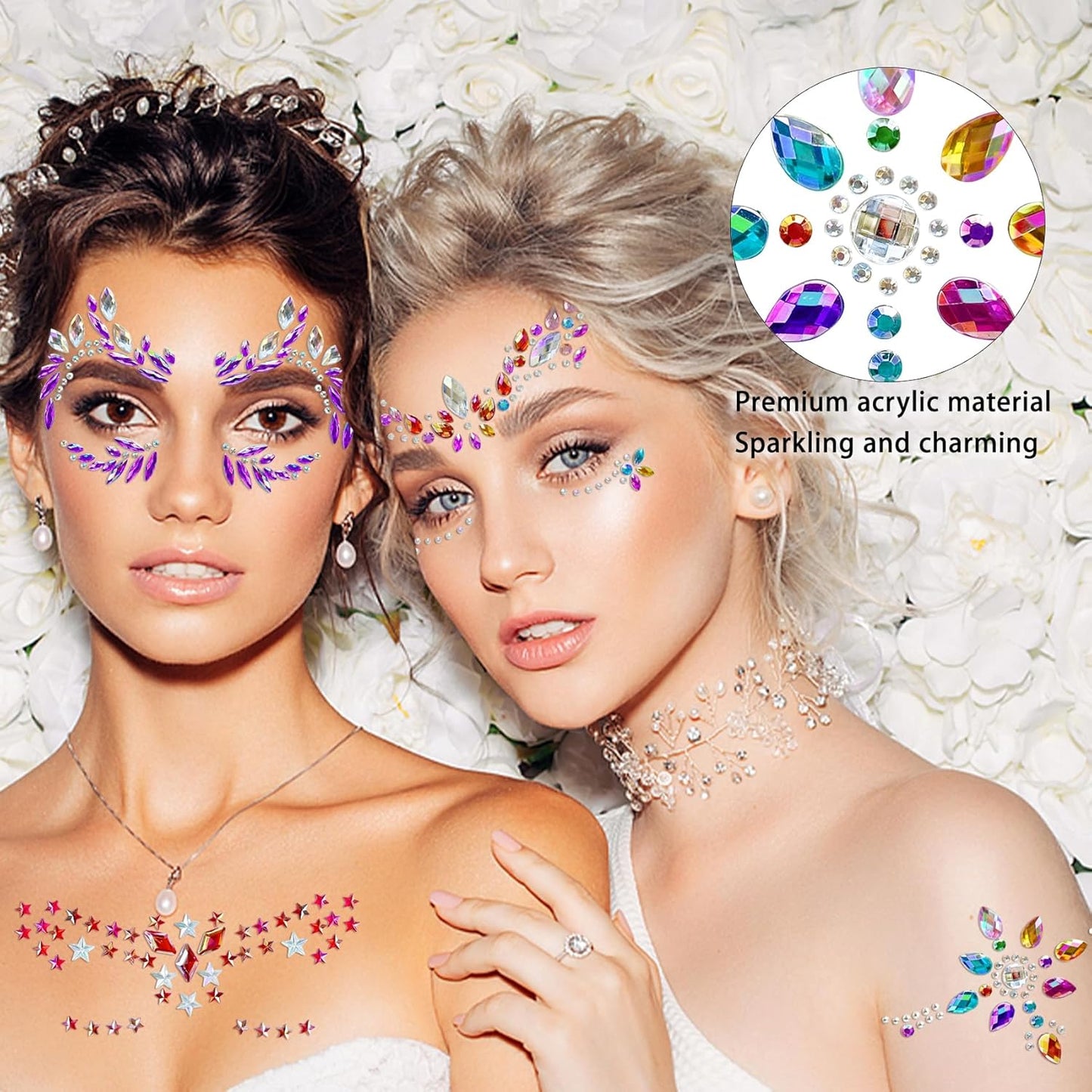 20 Sets Face Jewels - Mermaid Glitter Gems. Waterproof Temporary Tattoos for Eyes & Face. Ideal for Parties, Raves, Carnivals & Holiday Costumes - Top Rave Makeup Accessories