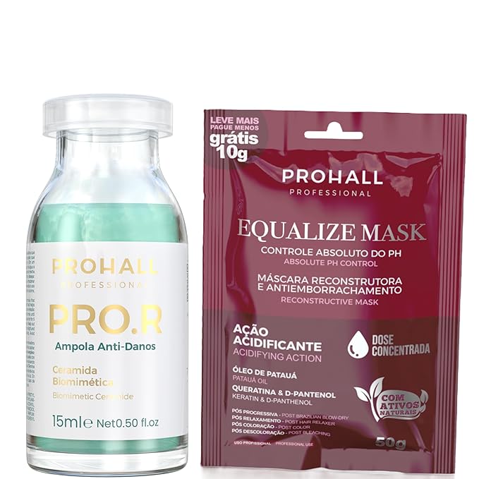 Prohall Cosmetic Deep Conditioning Brazilian Ampule for Extremely Damaged Blonde Hair & PH Stabilizing Equalize Hair Mask - Post Keratin, Coloring & Bleaching Treatment