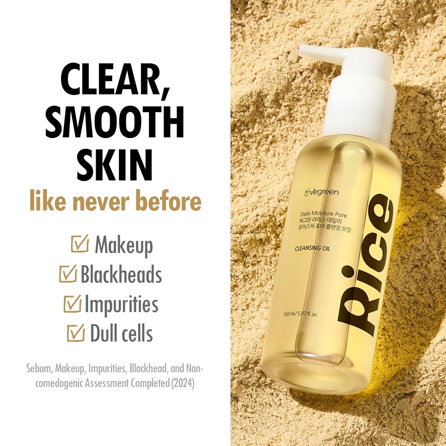 VEGREEN Rice Daily Moisture Pore Cleanser – Korean Skincare with 7-Plant Oil Complex | Gentle Makeup Remover for Oily Skin (5.07 fl oz)