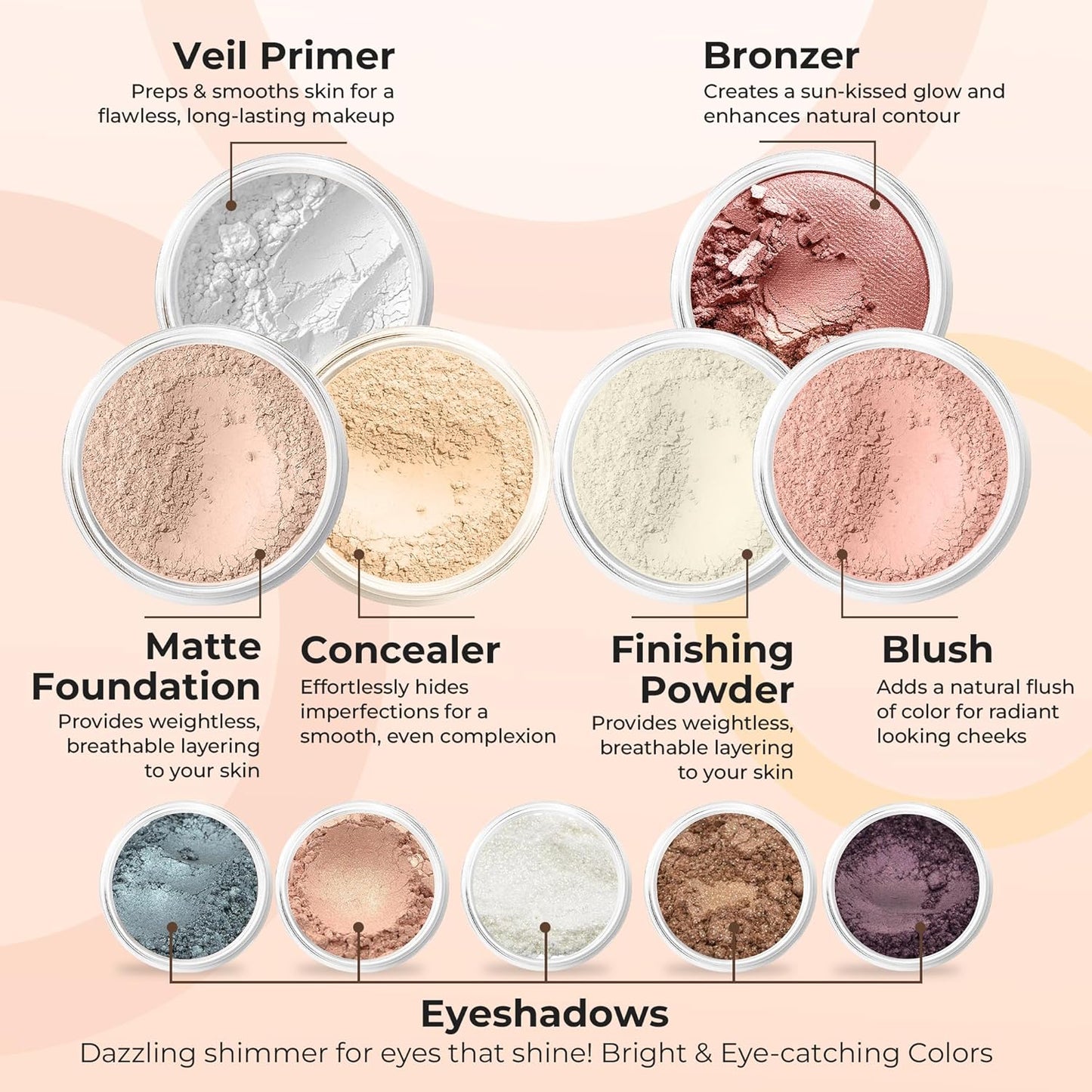 ULTIMATE KIT (LIGHT) Full Size Mineral Makeup Set Matte Foundation Kit Bare Face Sheer Powder Cover