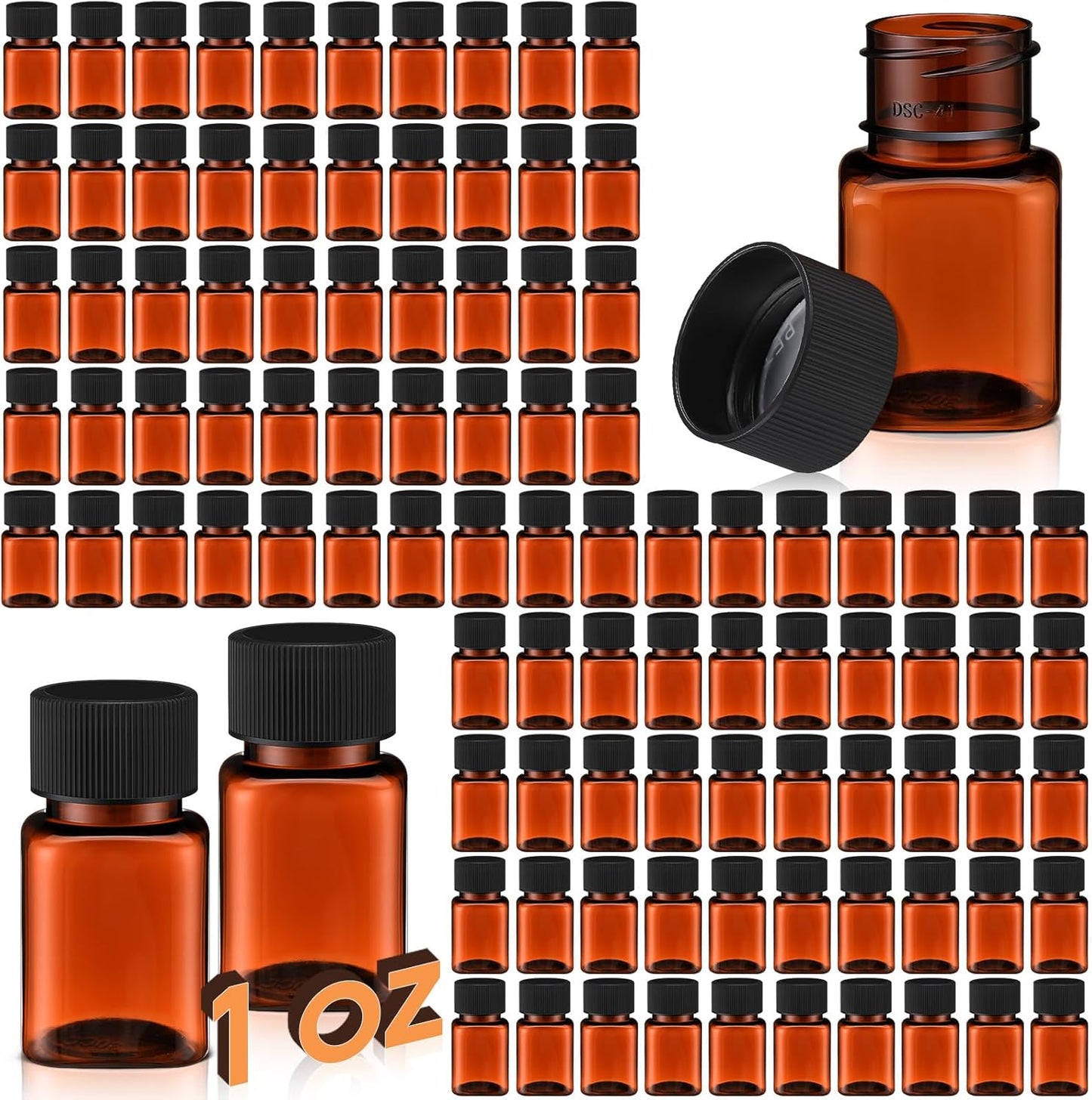 Tanlade 100 Pcs 1 oz Amber Plastic Cosmetic Jars with Lids Empty Leak Proof Container Refillable Cosmetic Jars Airtight for Cream, Lotion, Powder, Ointment, Beauty Products Travel Storage(Square)