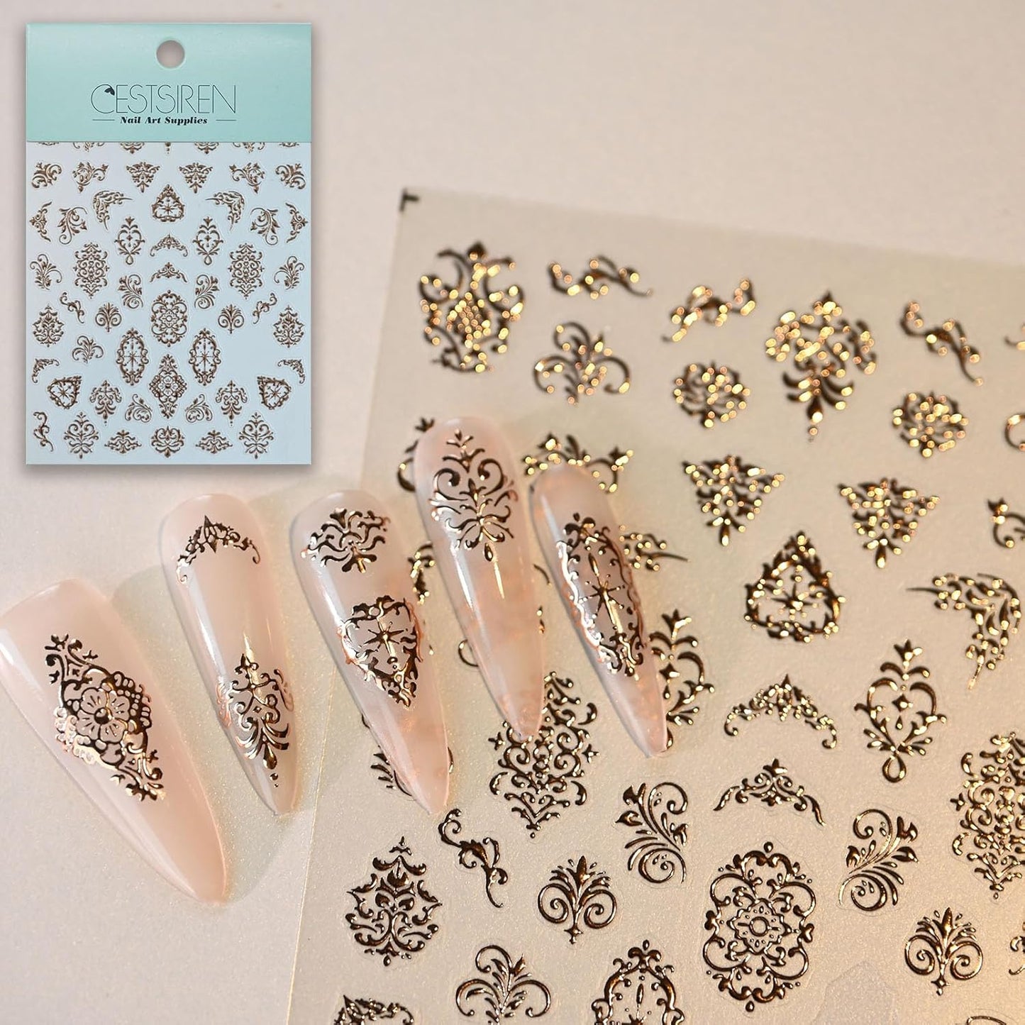 Gold Totem Nail Art Stickers, Vintage Nail Decals, Self-Adhesive, Nail Accessories for Women, Nail Decorations