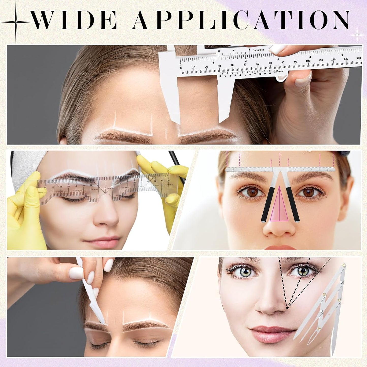 Konohan 11 Pcs Eyebrow Mapping Kit Eyebrow Shaping Tools Eye Brow Measuring Ruler Double Scale Vernier Caliper 3 Point Positioning Ruler Golden Ratio Caliper Brow Trimming Knives(White)