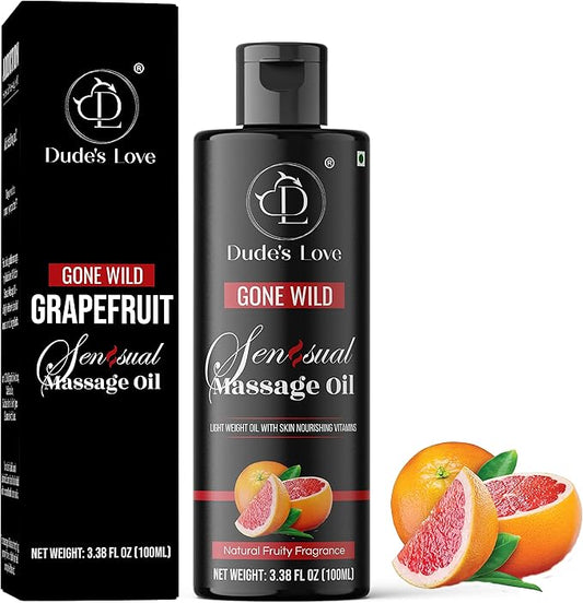 Dude's Love - Gone Wild - Fruity Sensual Massage Oil - Mind Detox | Edible Massage Oil Blend with Natural Grapefruit & Lime | Nourish & Moisturize Skin
