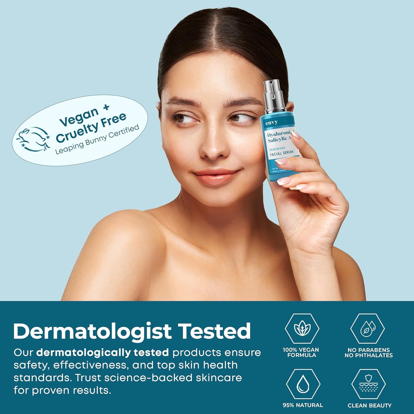 Envy Hyaluronic Acid Serum for Face - Pore Cleansing, Skin Tightening & Hydrating - Dermatologist Tested, Anti-Aging Facial Serum for All Skin Types - Cruelty-Free Korean Skin Care - 1.69 Fl. Oz