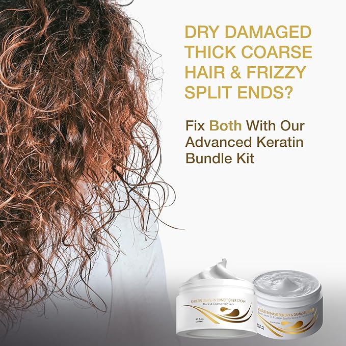 Vitamins Keratin Leave-In Conditioner and Hair Mask Kit - No Rinse Moisturizing Cream and Repair Treatment for Dry, Damaged, Curly, Wavy, Straight, Thick & Coarse Hair - Pro Salon Hair Care