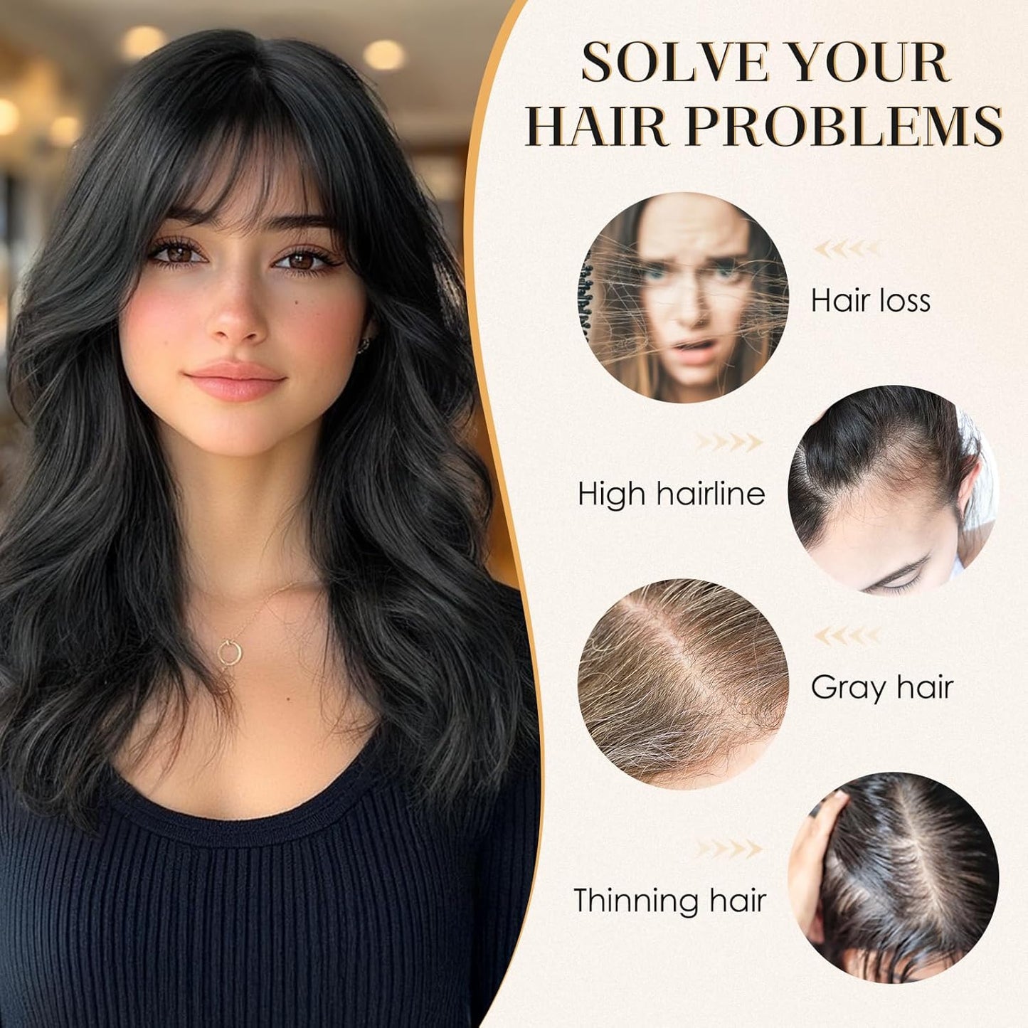 S-noilite Bangs Hair Clip,360° 3D Cover Real Jet Black Clip in Bangs Human Hair Toppers for Women With Wispy Bang Daily Wear