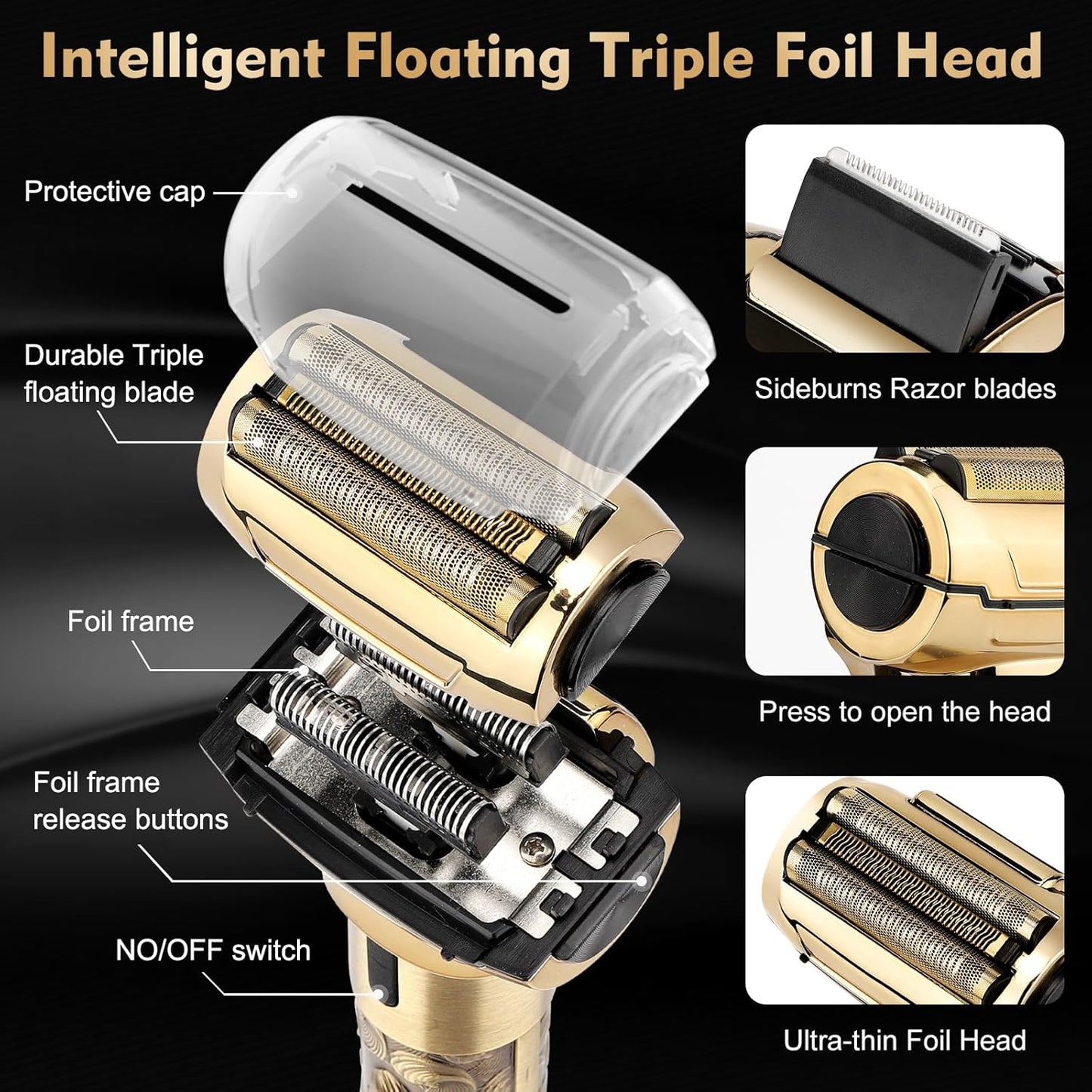 Professional Hair Clippers for Man,Electric Shavers Razor T-Blade Hair Trimmer, Men’s Grooming Kit Cordless Barber Trimmer Bald Shavers with 4 Guides & 3 Foil Head (Bronze)