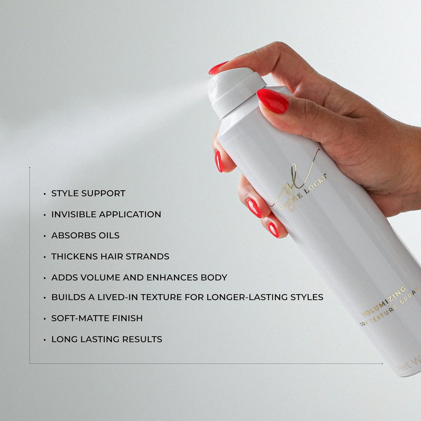 Goldie Locks Volumizing Texture Spray - Instant Volume and Lift - Invisible Matte Finish - Flexible Hold - Safe for Extensions & Color-Treated Hair - Protein-Free - 8 fl oz