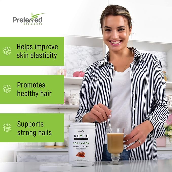 Keto Collagen Protein Powder with MCT Oil – Keto and Paleo Friendly Pure Grass Fed Pasture Raised Hydrolyzed Collagen Peptides KEYTO Salted Caramel Flavor