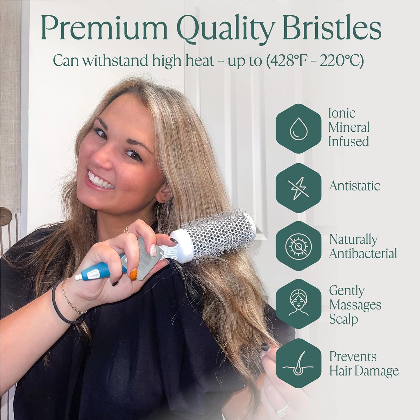 Professional Blow Drying Brush Set - Ceramic Ionic Thermal Brushes for Styling Wet Hair, 3 Round Brushes with Travel Bag for Women