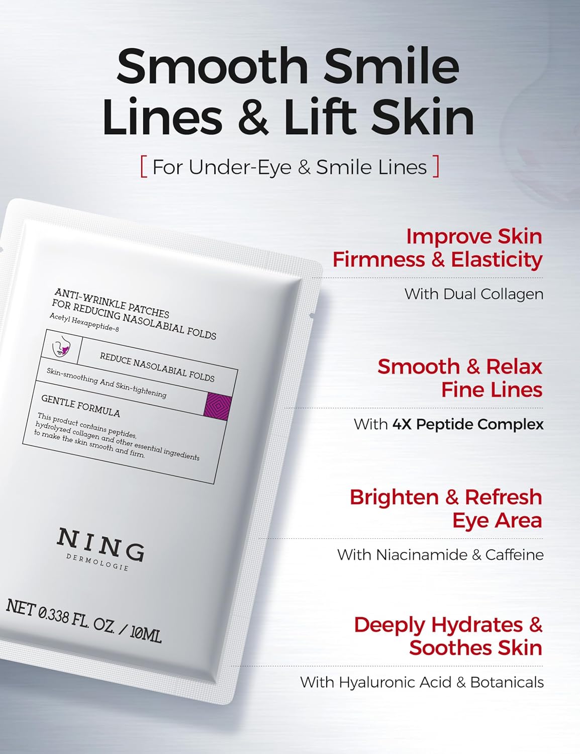 Smile Line & Under Eye Patches – 4-Peptide Anti-Wrinkle Treatment with Collagen, Caffeine & Niacinamide – Firming, Hydrating, Brightening Face Pads for Laugh Lines, Eye Bags, 10 Pairs