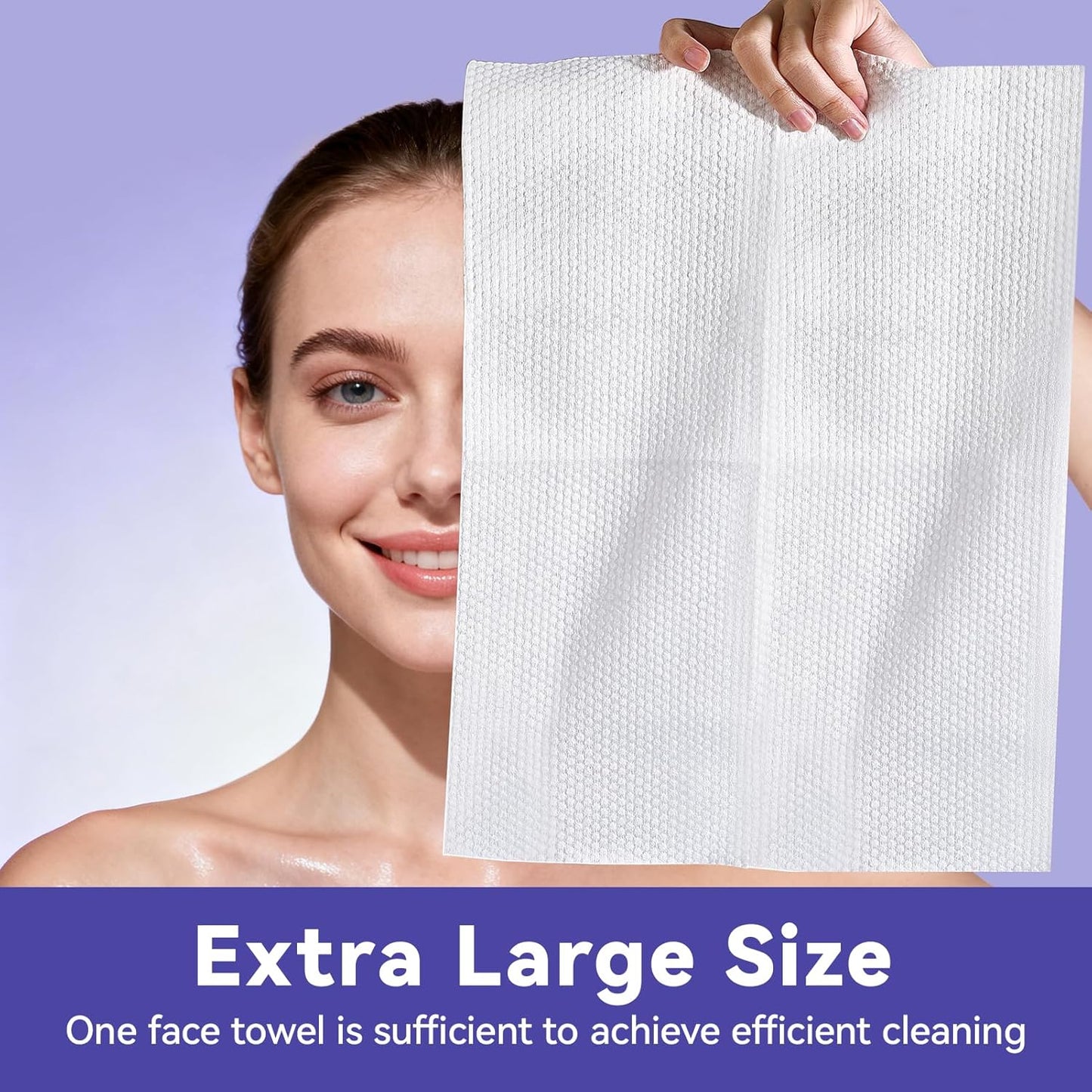Disposable Face Towels, 10"×12" XL Face Towelette Disposable, Soft Makeup Remover Dry Wipes, Thick Facial Tissue for Women Cleansing, Skin Care, 50 Count (2 Pack)
