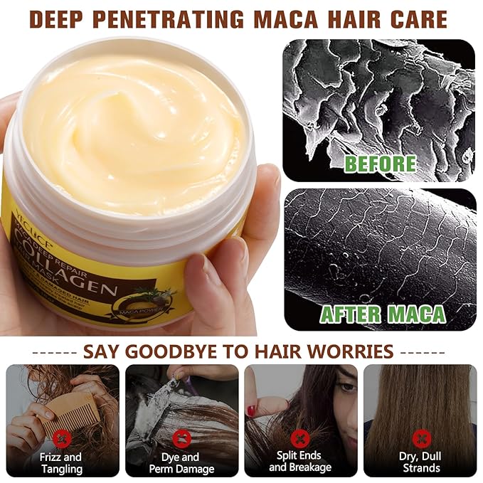 Collagen Hair Mask Deep Repair Conditioning, Hair Treatment Mask Calms and Relaxes the Scalp, Hair Mask with Argan Oil for Dry Damaged Hair All Hair Types, Nourish and Moisturize Hair & Scalp