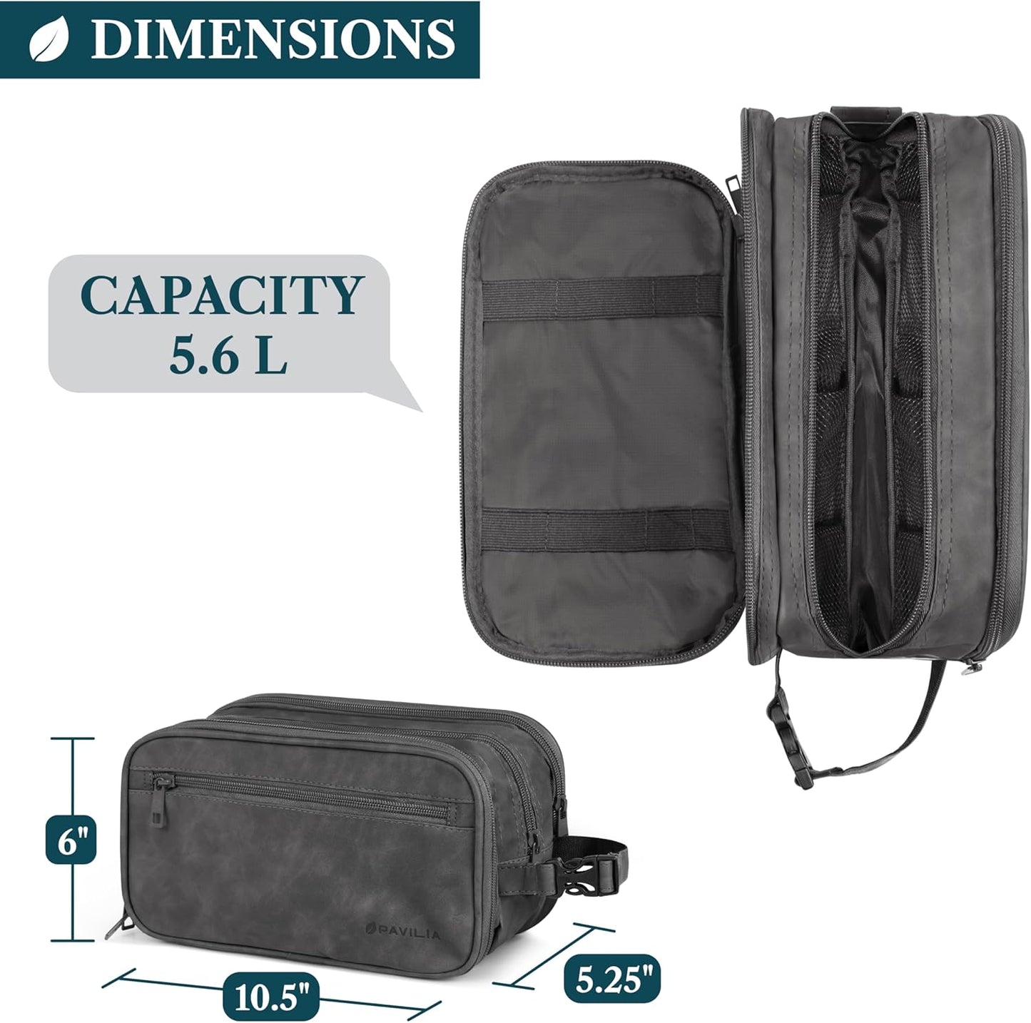 PAVILIA Toiletry Bag for Men, Travel Pouch Essentials Shaving Dopp Kit, Travel Bag Toiletries Organizer Case, Cosmetic Make Up Accessory, Water Resistant