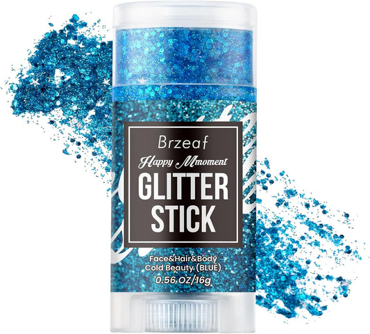 Brzeaf Waterproof Blue Glitter Stick, Halloween Festival Rave Accessories, Safe Ingredients & Long Lasting, Hair Eyeshadow Face Glitter Stick, Singer Concert Music Rave Festival, Glitter Makeup