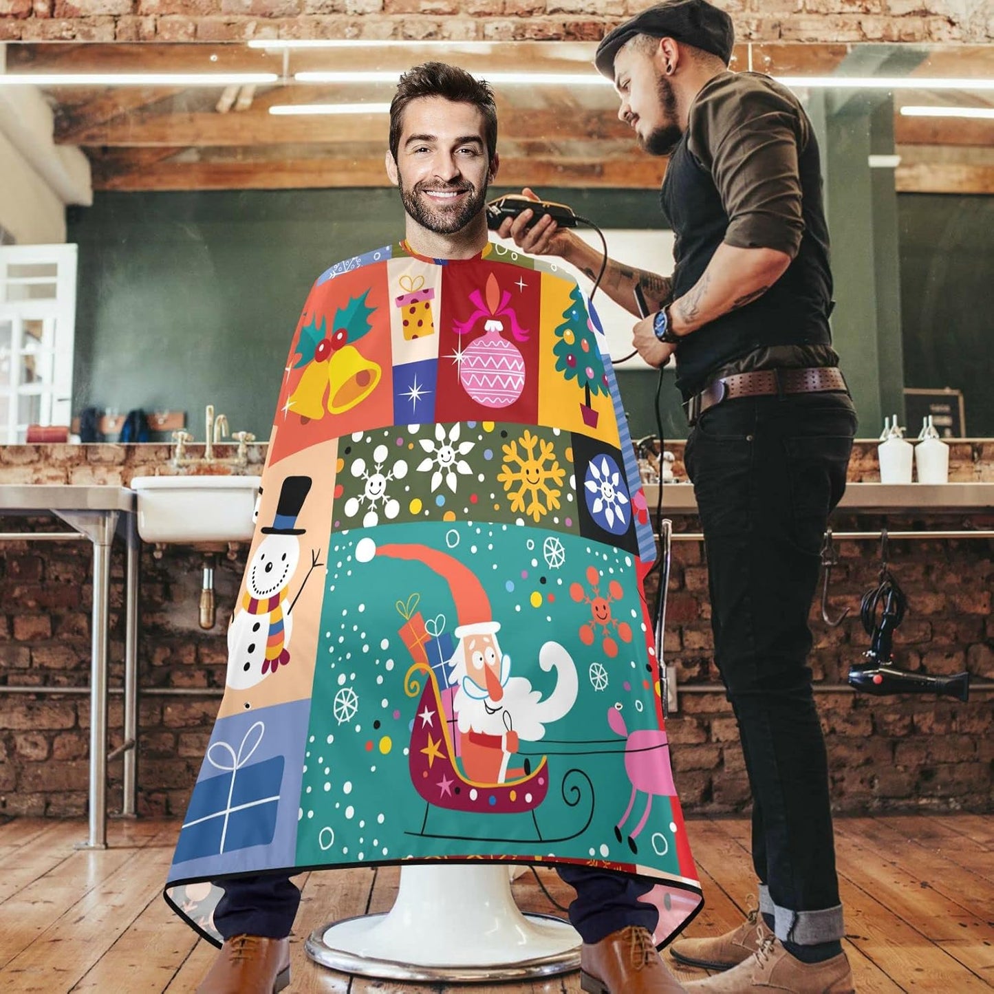 visesunny Barber Cape Christmas Stylish Pattern Polyester Hair Cutting Salon Cape Apron Anti-Static Haircut Water-Resistant Shaving Cloth Beard Shaving Bib Hairdressing Cape