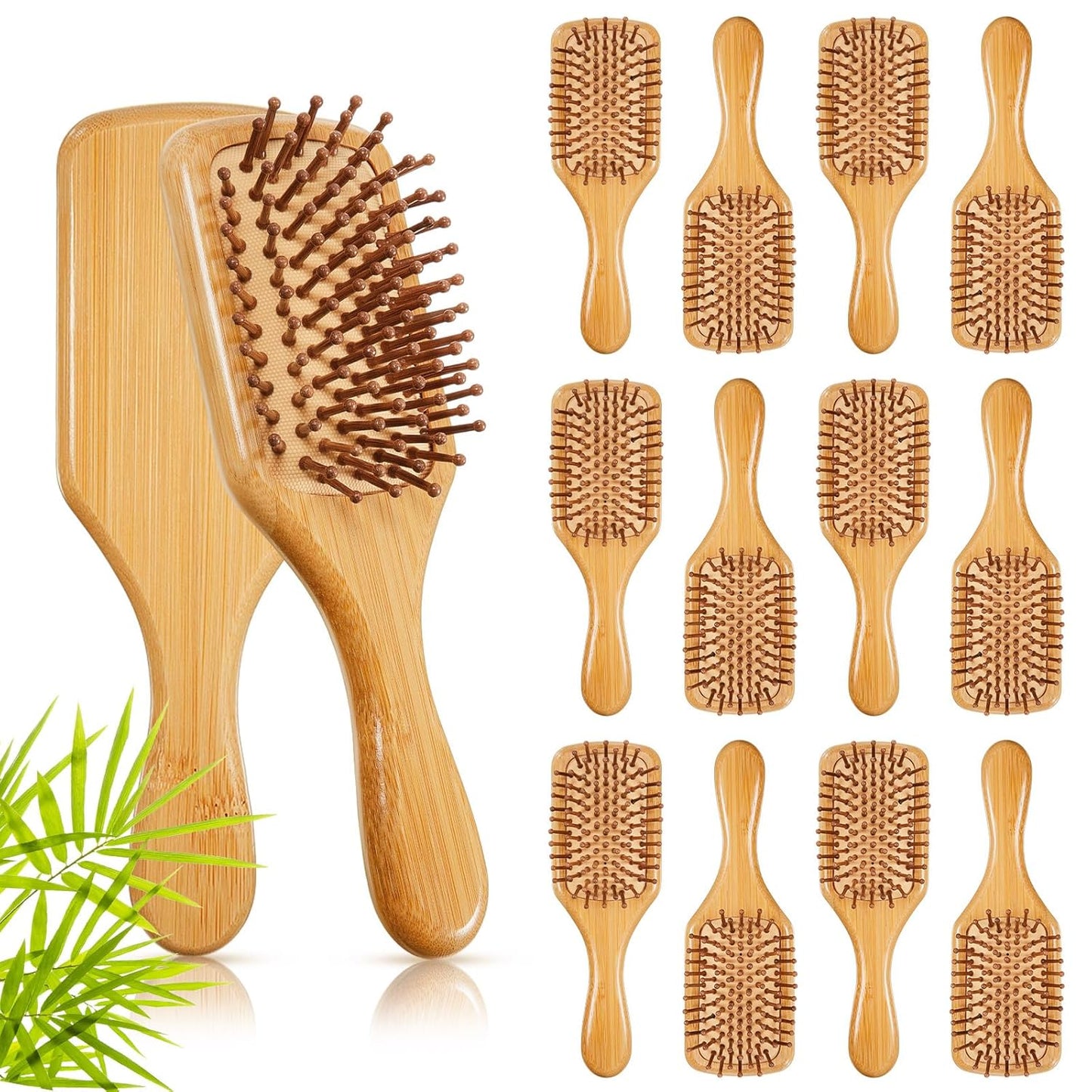 Tessco for you 12 Pcs Christmas Bamboo Hair Brushes Thanksgiving Bulk Wooden Paddle Brush Scalp Massage Bristle Anti Static Engraving DIY Gift for Women Wedding(7.87'' X 2.56'',Natural)