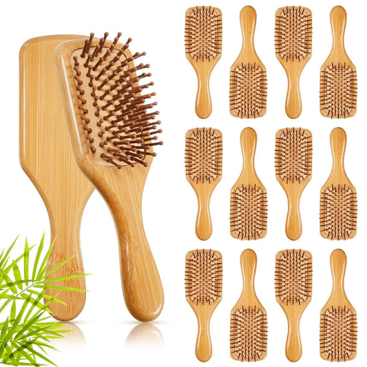 Tessco for you 12 Pcs Christmas Bamboo Hair Brushes Thanksgiving Bulk Wooden Paddle Brush Scalp Massage Bristle Anti Static Engraving DIY Gift for Women Wedding(7.87'' X 2.56'',Natural)