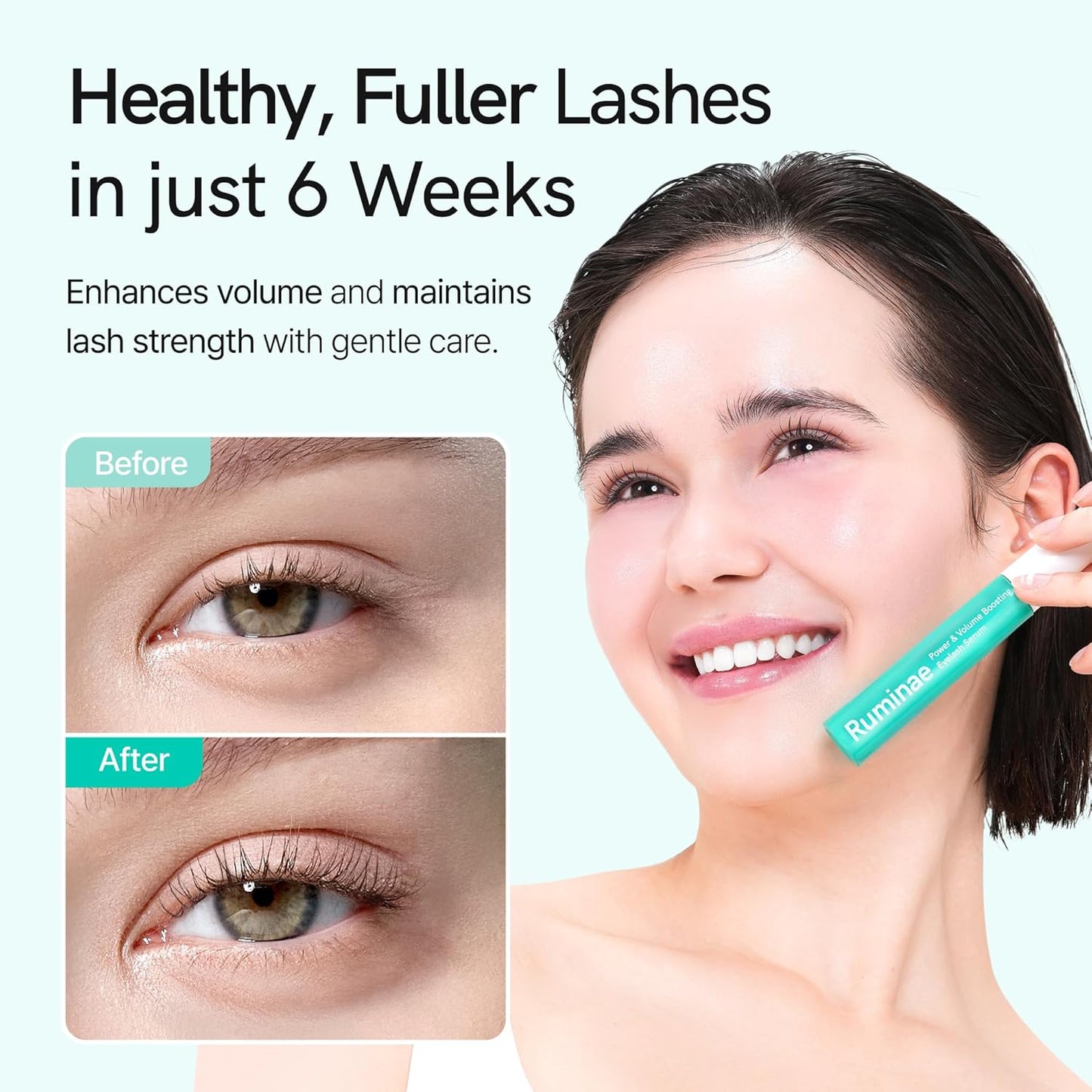 Korean Lash Serum for Fuller, Thicker Lashes | Daily Eyelash & Eye Brow Growth Booster with Biotin, Centella, Peptides, Hyaluronic Acid | Prostaglandin-Free, Vegan, Non-Irritating, 0.3 fl oz