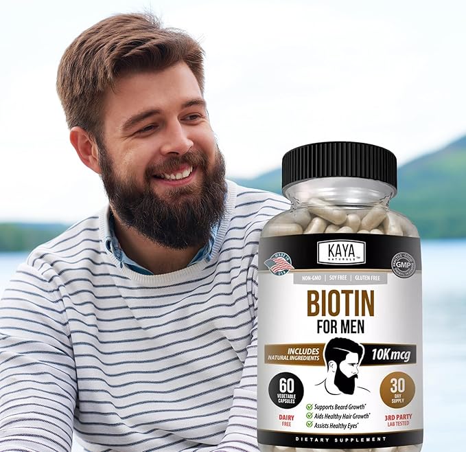 Kaya Naturals Men's Biotin Promotes Beard & Hair Growth Healthy Skin Metabolic Booster 60ct