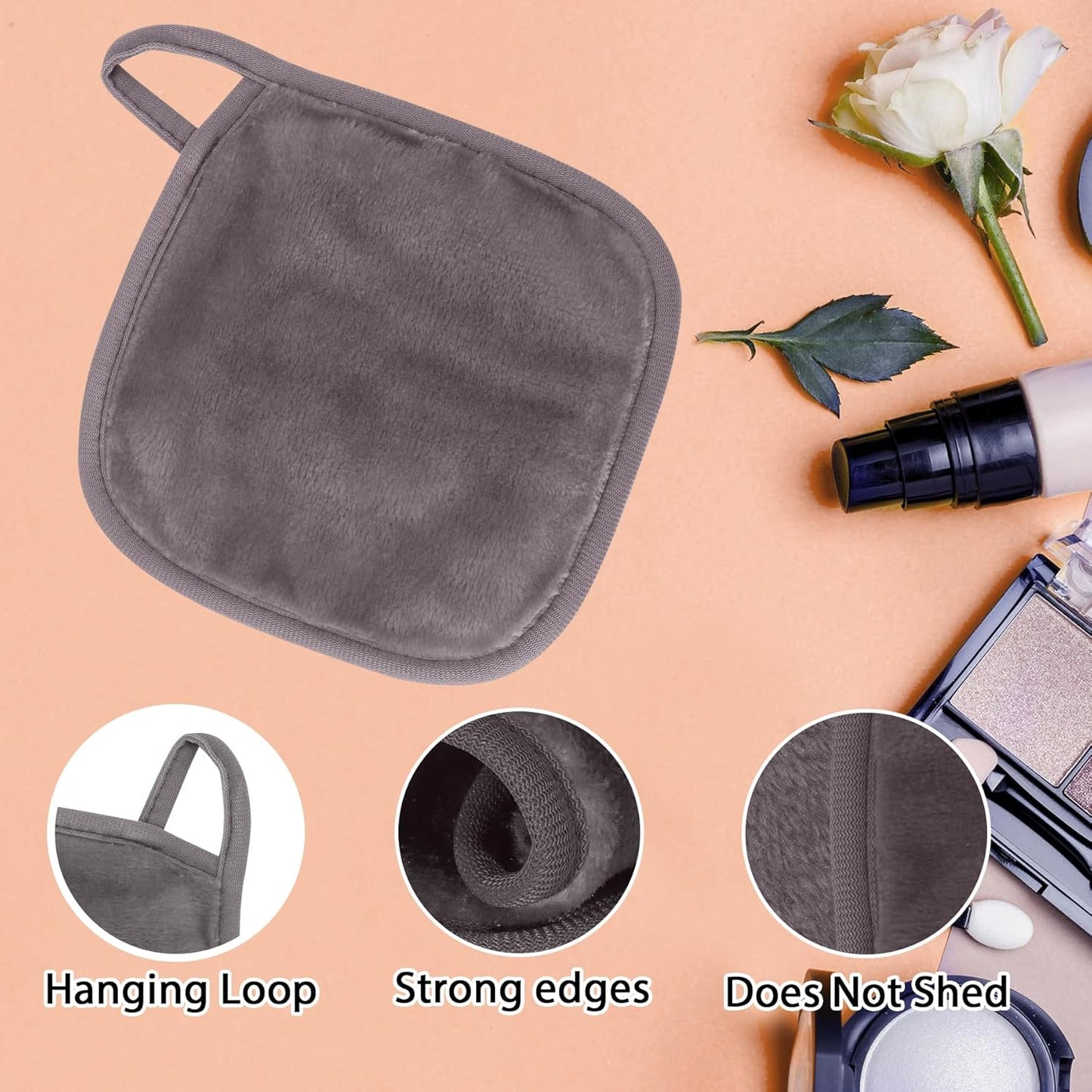 Makeup Remover Cloth, 6" x 6" Make Up Towels Reusable Face Cloth for Washing Face, Makeup Remover Pads Microfiber Face Washcloth with Mesh Bag, Just Water, 12 Pack, Cool Grey