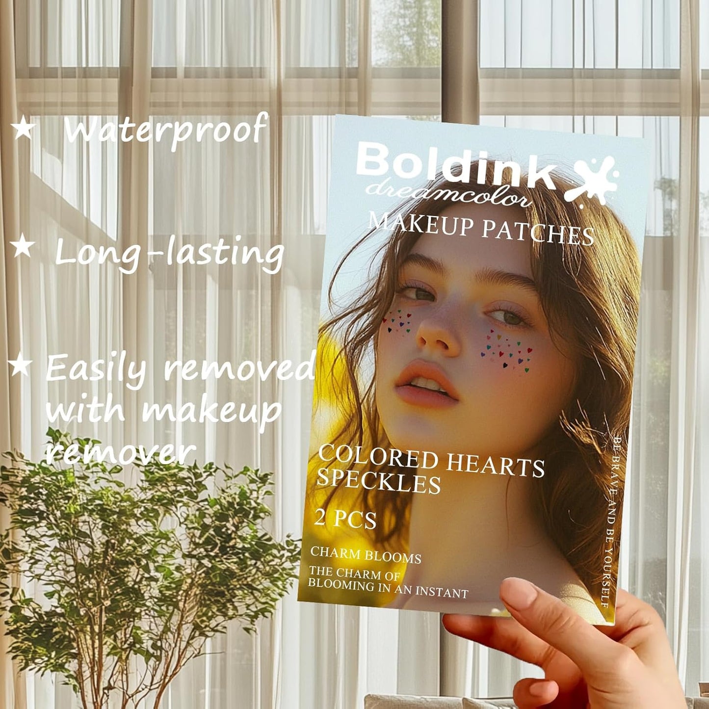 2pcs Makeup Stickers, Waterproof Face Colorful Love Heart Temporary Tattoo Stickers, Masquerade Stickers， Wedding Face Makeup Stickers for Women.