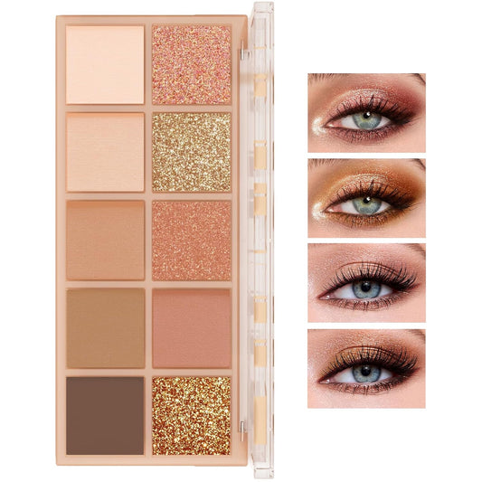 10 Colors Makeup Naked Eyeshadow Palette,Nude Matte Shimmer Eyeshadow Palette,Natural Glitter Pigment Eye Shadow Pallete Set Long Lasting & Waterproof Smokey Eye Professional Beauty Makeup Kit #2