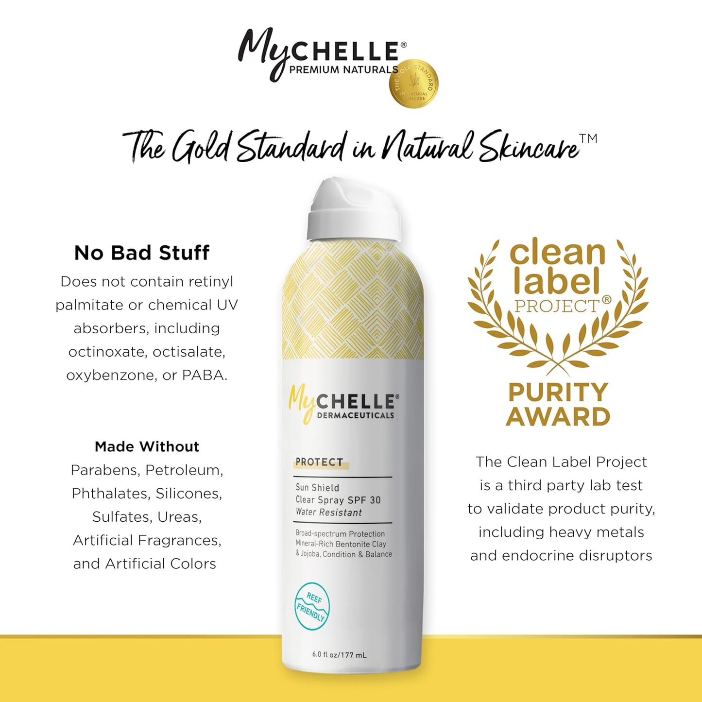 MyChelle Dermaceuticals Sun Shield Clear Spray SPF 30 (6 Fl Oz) - Liquid Zinc Sunscreen Spray with Bentonite Clay and Jojoba - Balances Oil Levels and Conditions Skin - Water Resistant for 80 Minutes