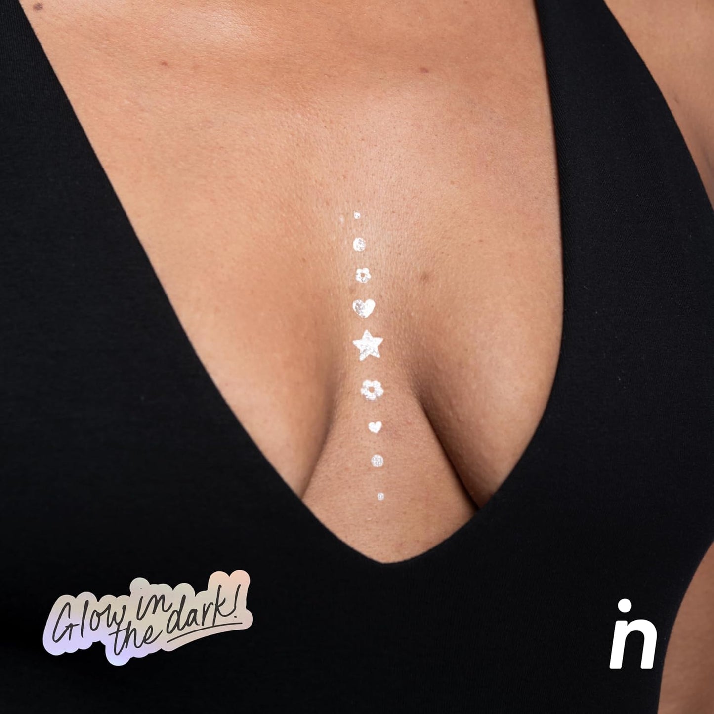 Nipskin Glow Getter Stick-On Face & Body Art Patches – Glow-in-the-Dark Stars & Hearts – Sweat-Proof, Soft on Skin – 4 Pieces